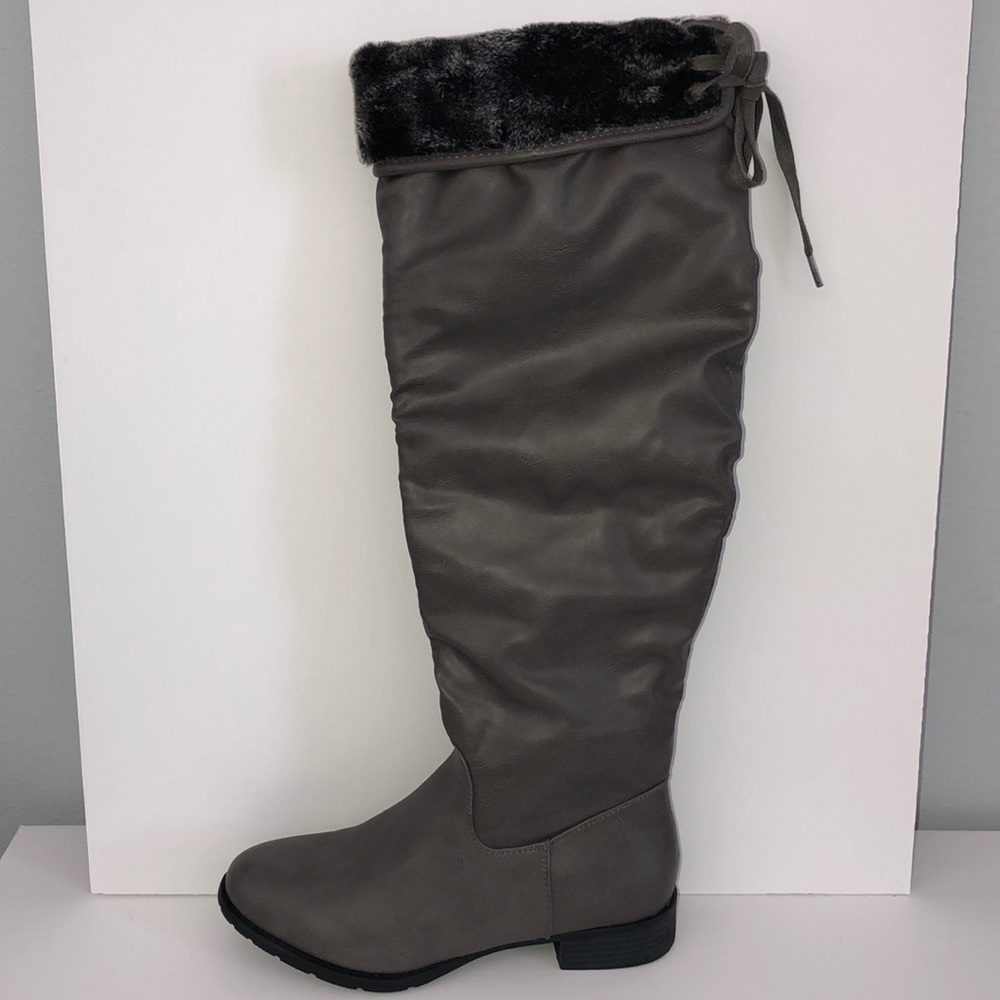 Grey Just Over Knee High Boots